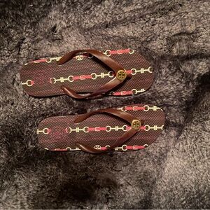 Tory Burch Brown and Red Patterned Sandals